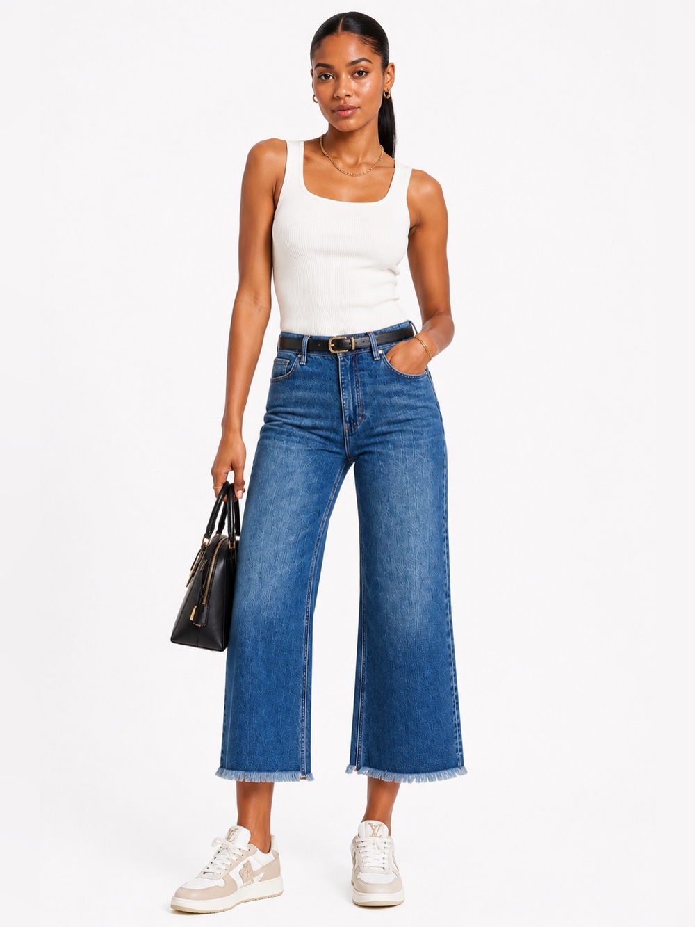 NWT $350 Alice + Olivia Emory High Rise Wide Leg Jeans Blue 28 Cropped